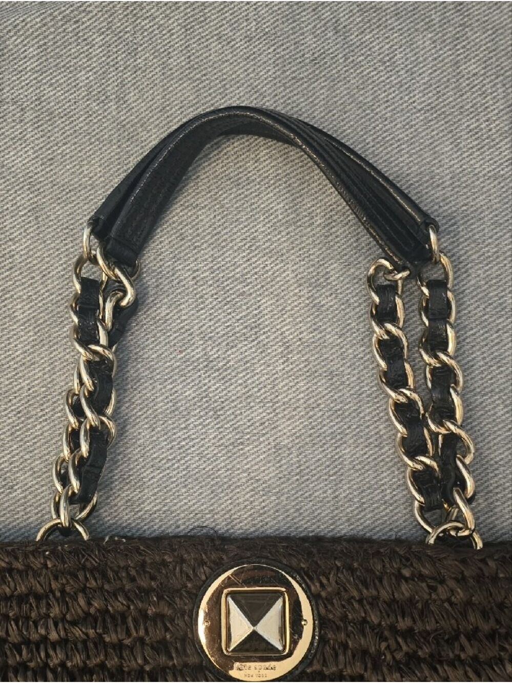 Kate Spade Vintage Rose Hall Monette Woven Straw Shoulder Bag, Dark Brown - Picture 3 of 10